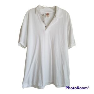 Dickie's White Three Button Up Polo Size Medium
